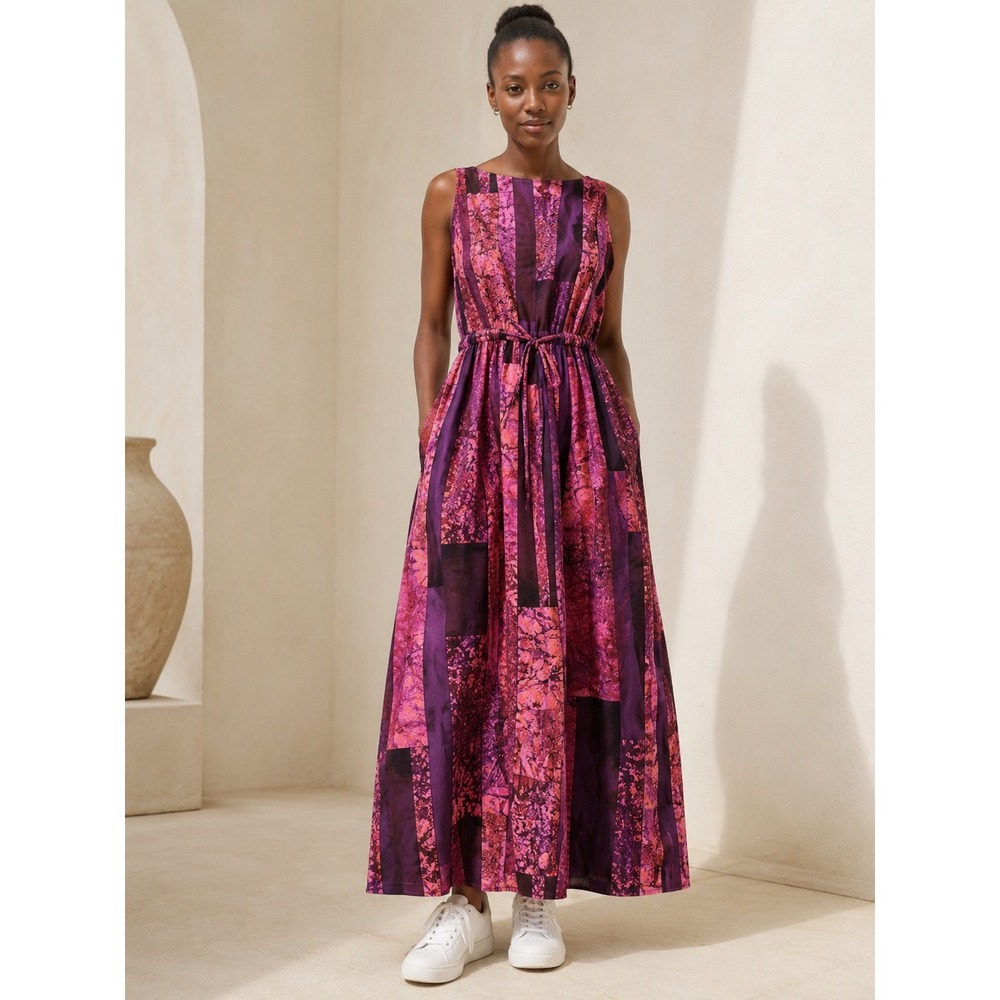 Osei Duro Guise Cinch Waist Sleeveless Maxi Batik Hand Dyed Dress Carmine‎ XS